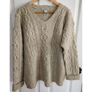 Vintage L.L.Bean Fisherman Sweater Mens Tall XL Cream Cable Knit OAT 30 L L Bean